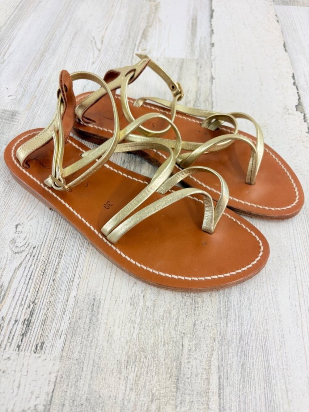 K Jacques Epicure Gold Sandals Leather Size 39 Gladiator Strappy